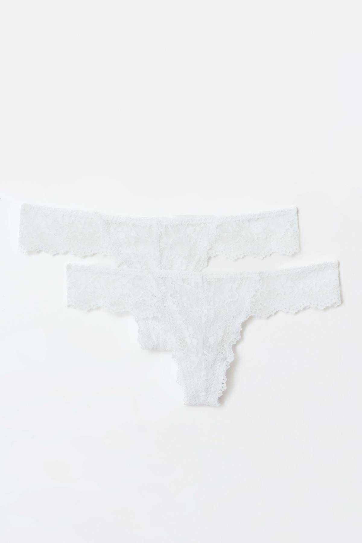 2-pack lace thong - Black/beige