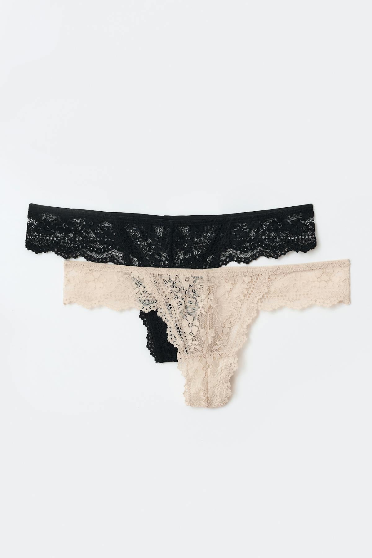 2-pack lace thong - Noir
