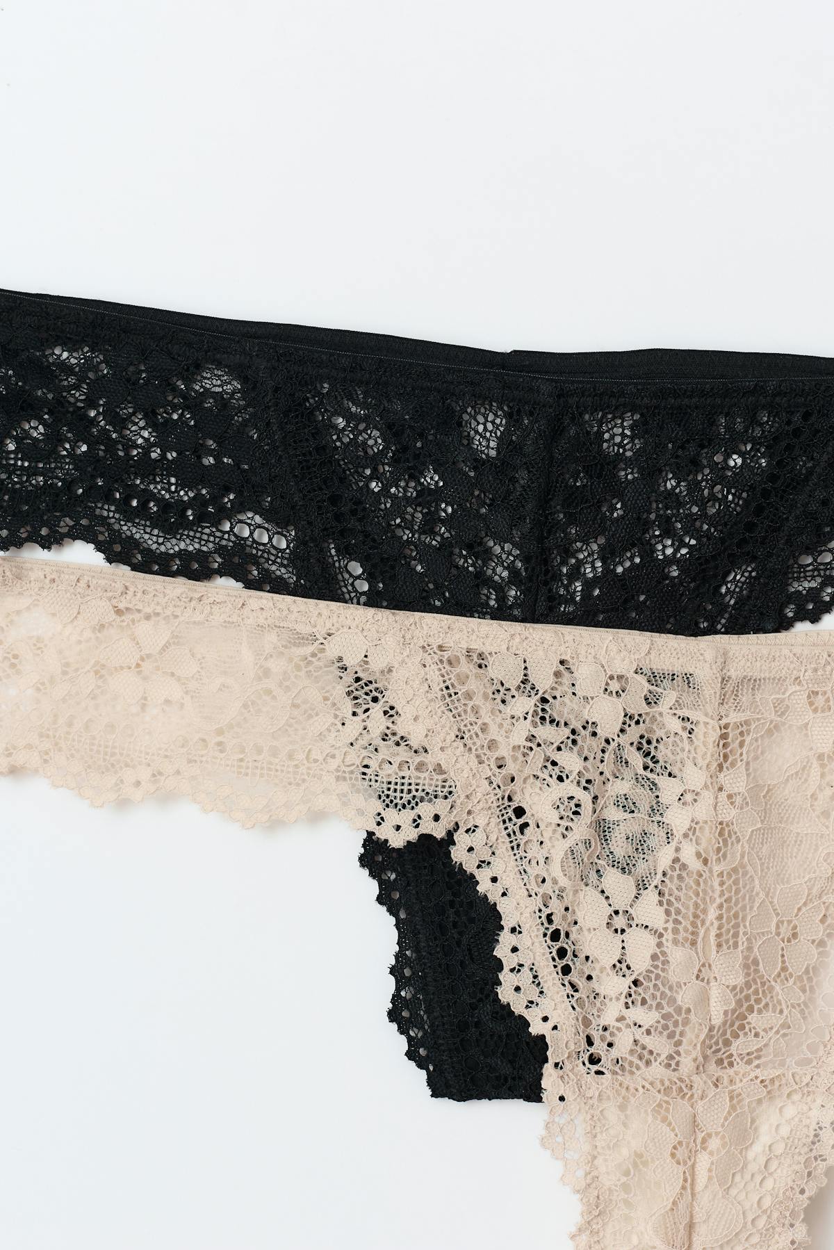2-pack lace thong - Black/beige