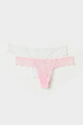 2-pack lace thong - Pink/white