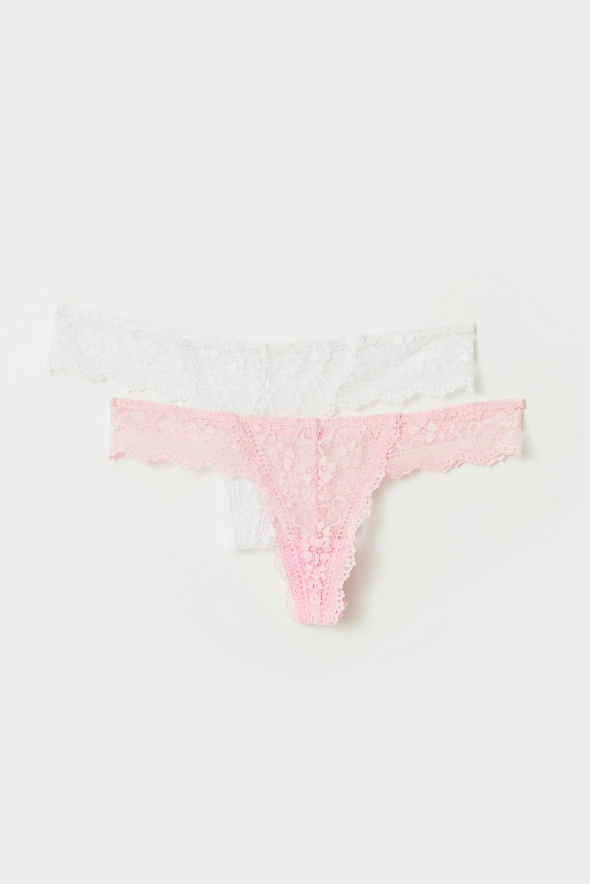 2-pack lace thong - Pink/white