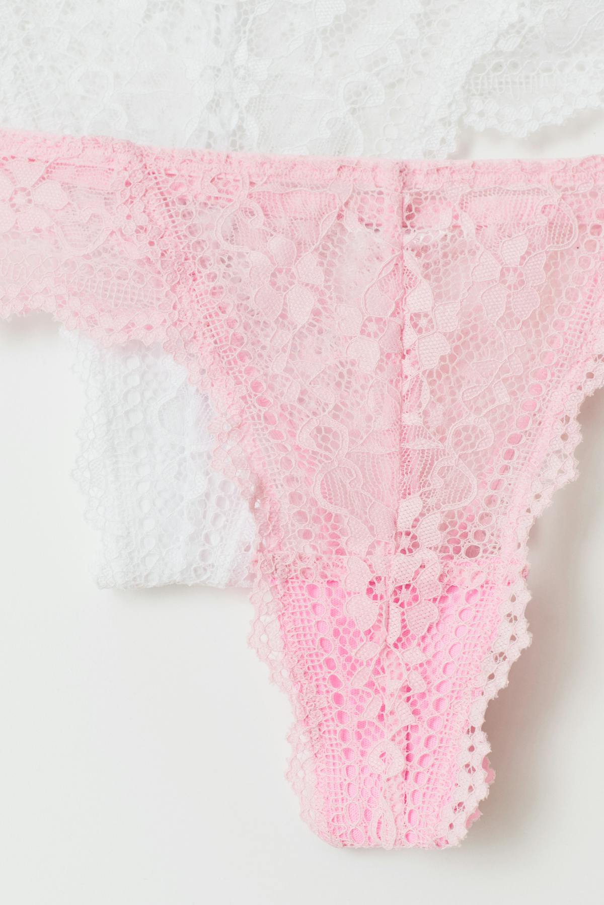 2-pack lace thong - Pink/white