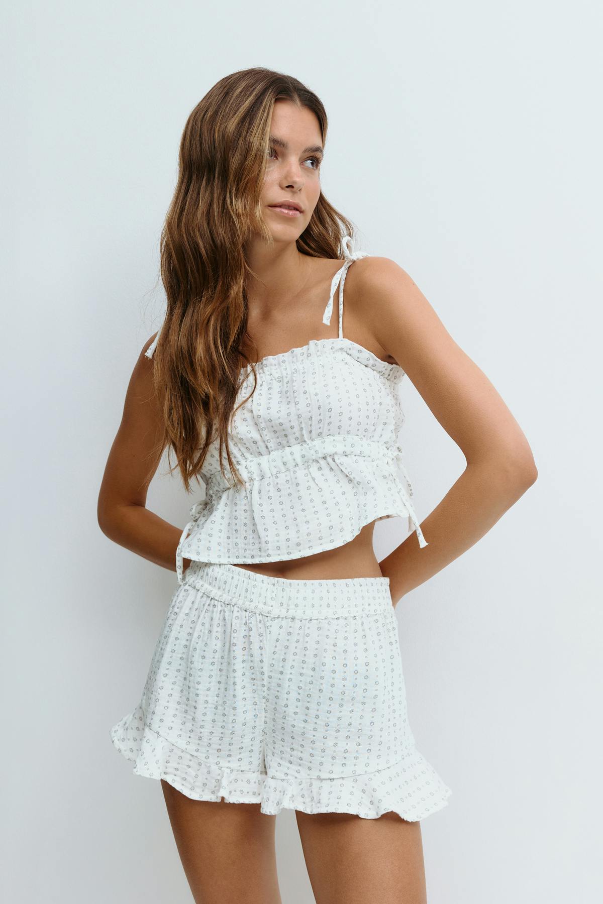 Gauze homewear top - White/grey