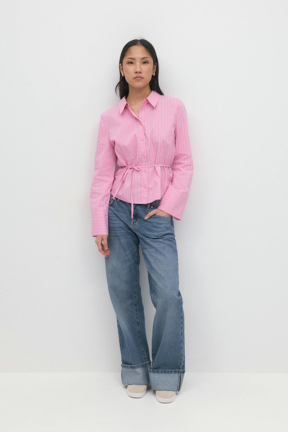 Shaped tie shirt - Pink stripe