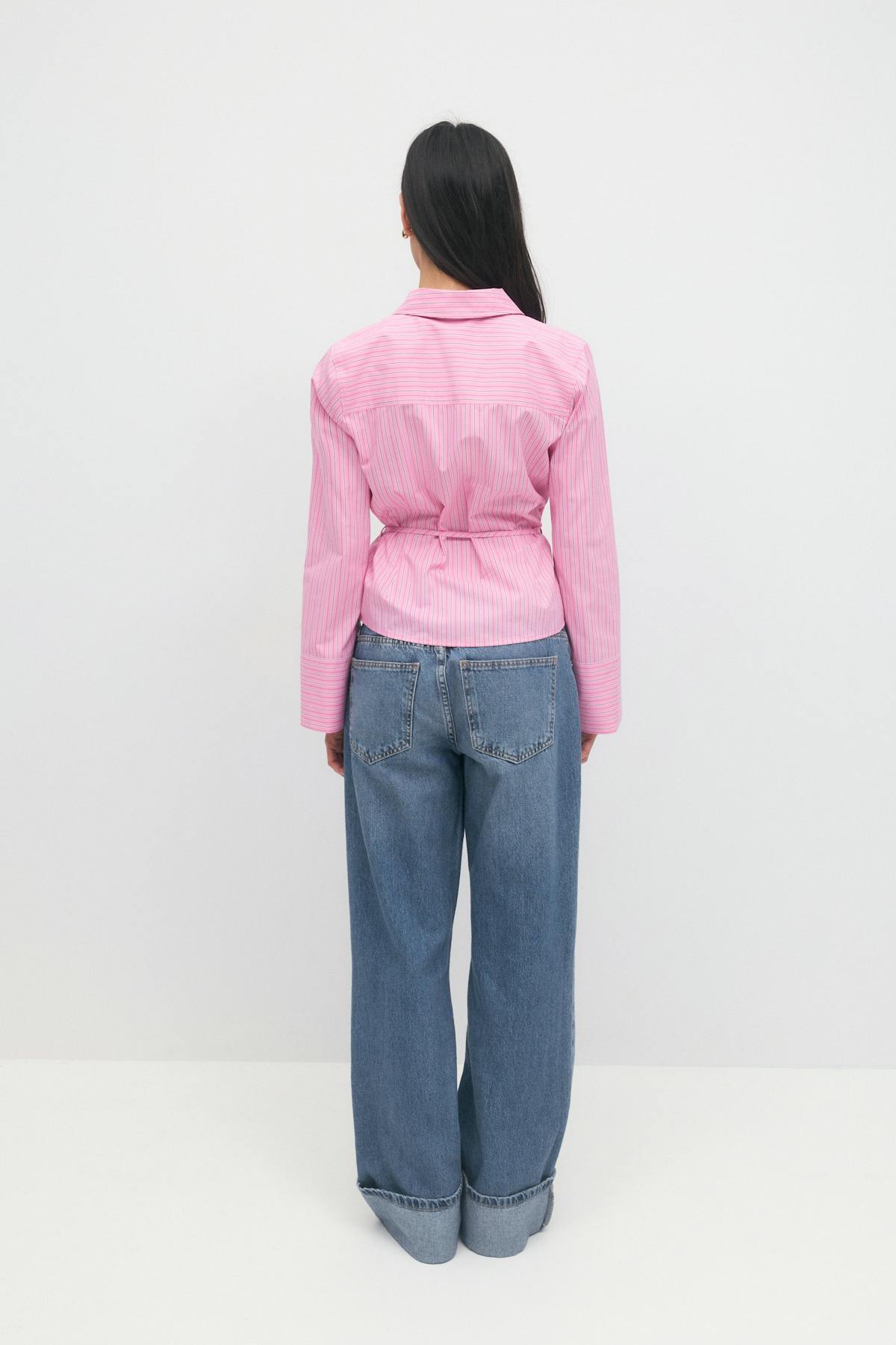 Shaped tie shirt - Pink stripe