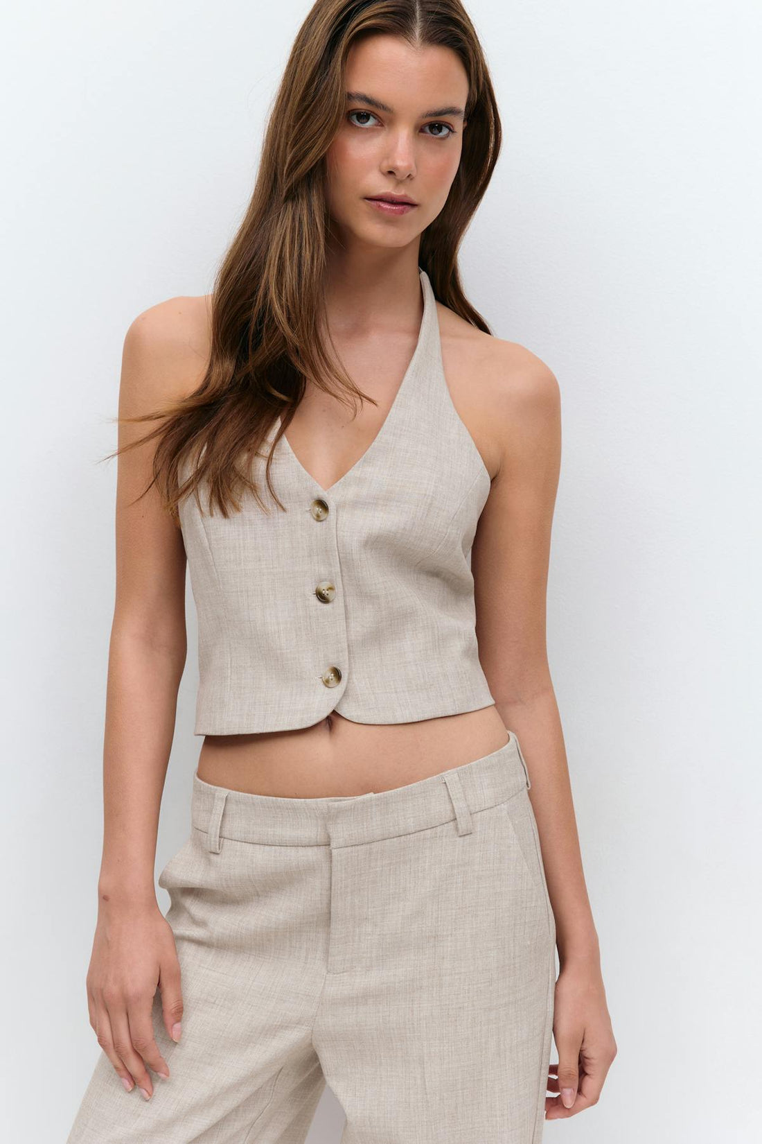 Halterneck tailored vest - Beige melange