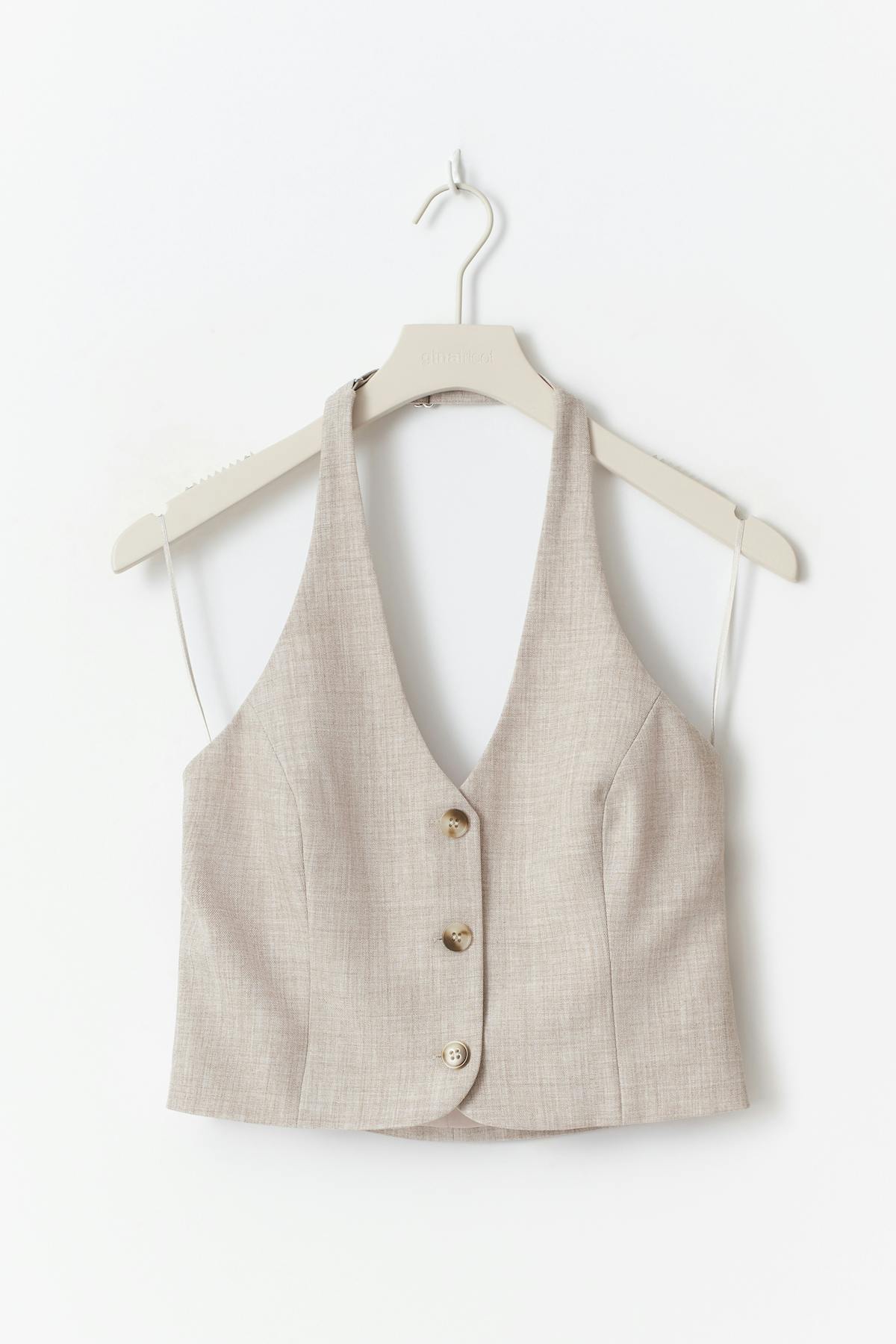 Halterneck tailored vest - Beige melange