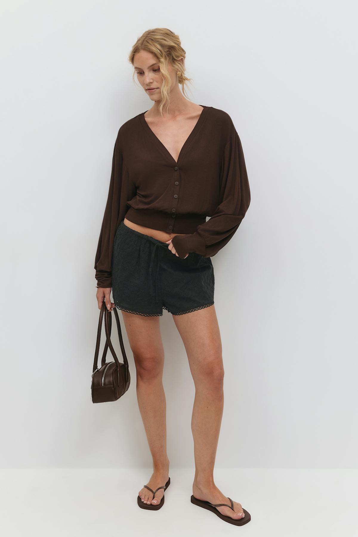 Broderie anglaise shorts - Bleu clair