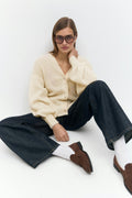 Chunky knitted cardigan - Blanc cassé
