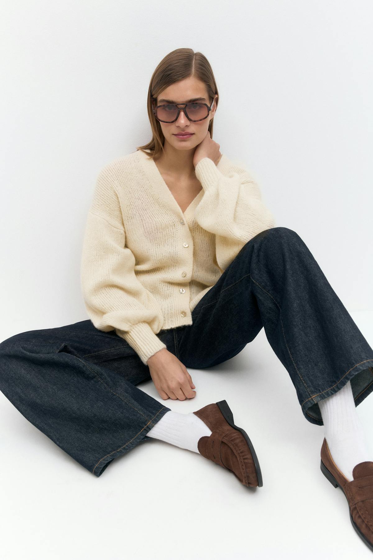 Chunky knitted cardigan - Blanc cassé