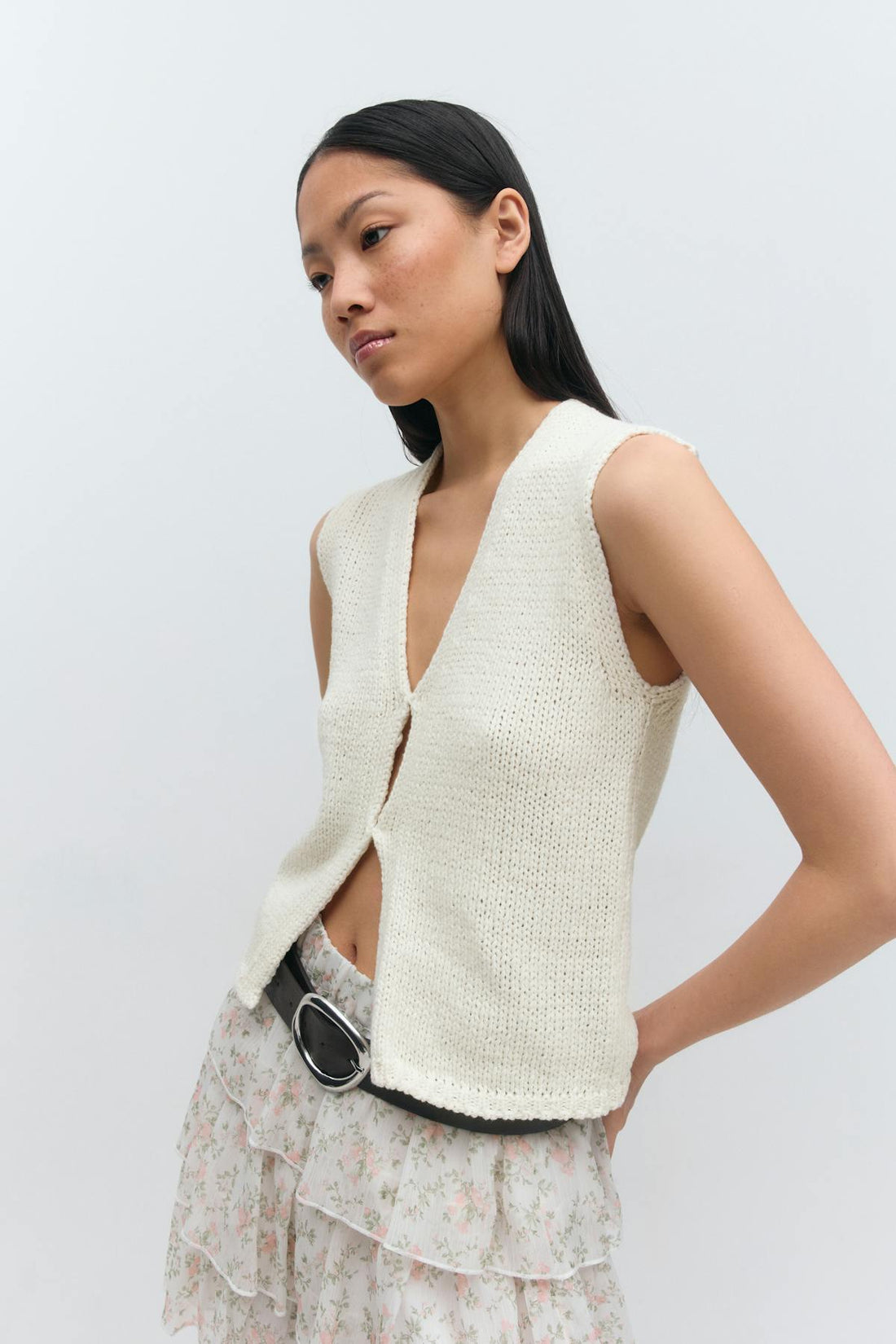 Knitted tape yarn vest - Blanc cassé