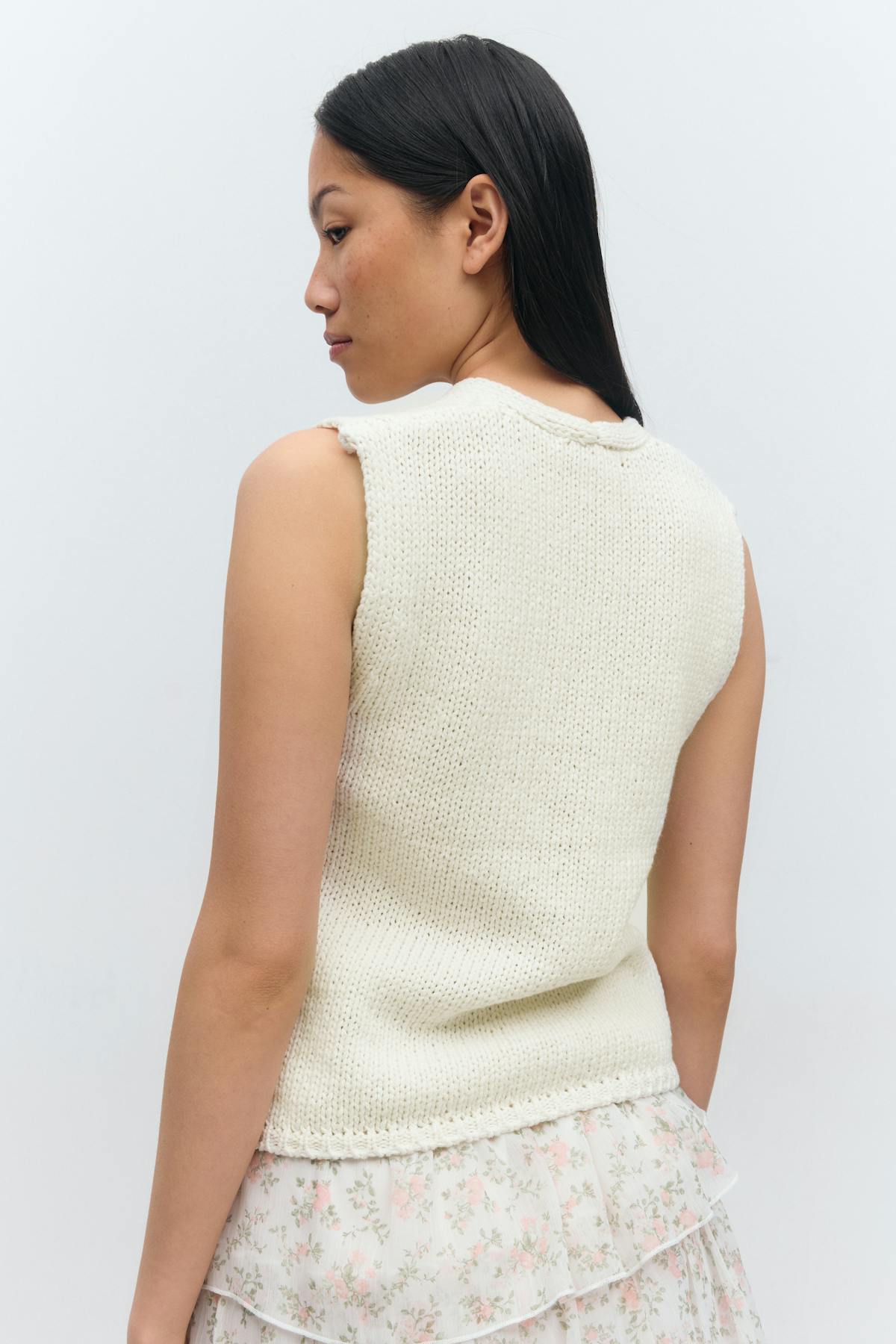 Knitted tape yarn vest - Blanc cassé