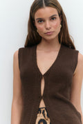 Knitted tape yarn vest - Chestnut