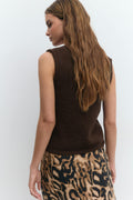 Knitted tape yarn vest - Chestnut