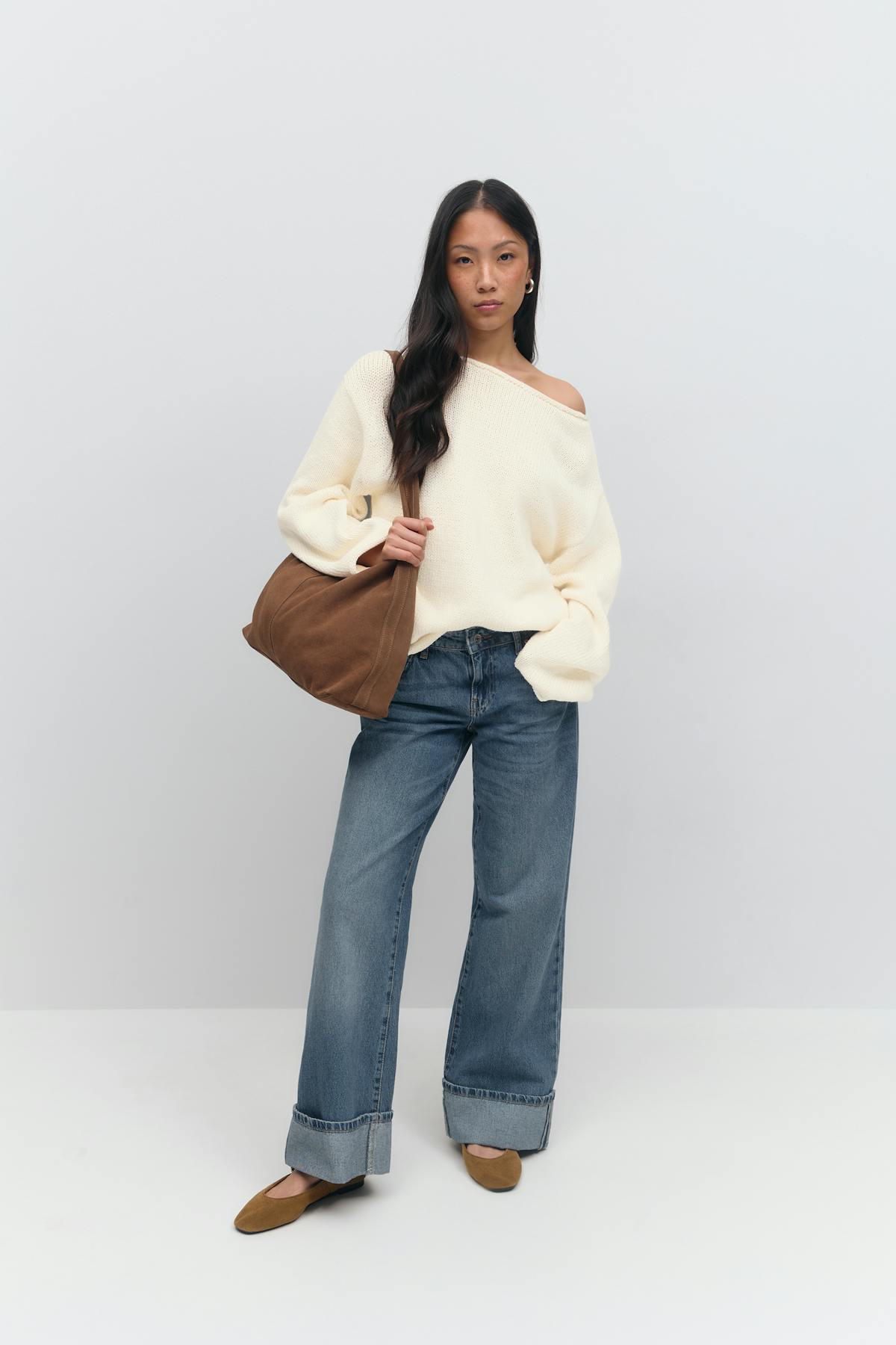 Knitted tape yarn sweater - Crème