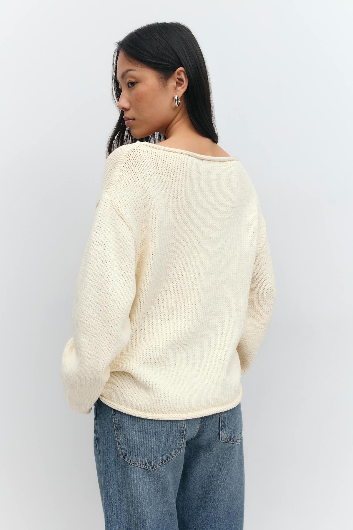 Knitted tape yarn sweater - Crème