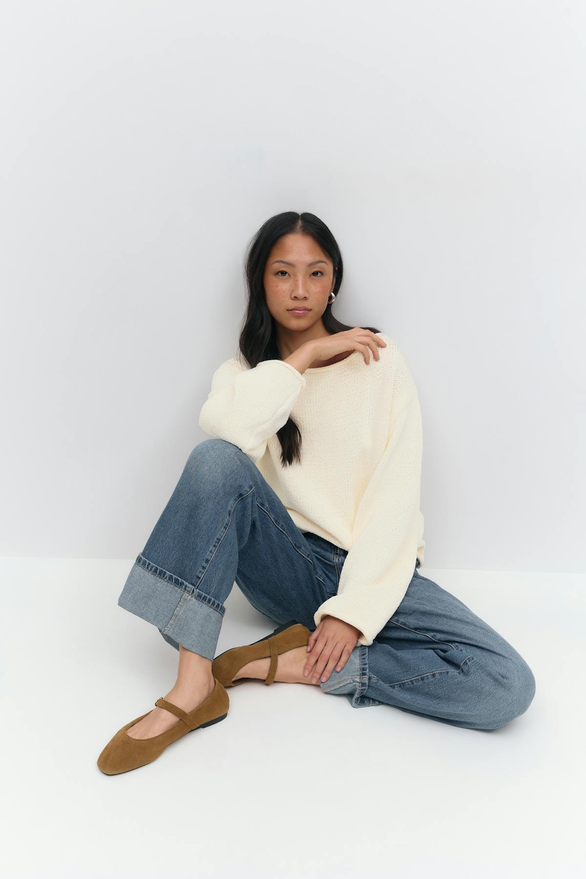 Knitted tape yarn sweater - Chestnut