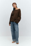 Knitted tape yarn sweater - Chestnut