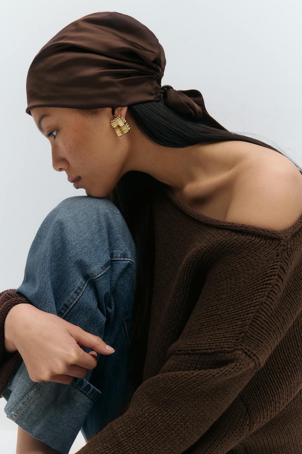 Knitted tape yarn sweater - Chestnut