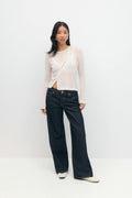 Asymmetric knitted cardigan - Gardenia