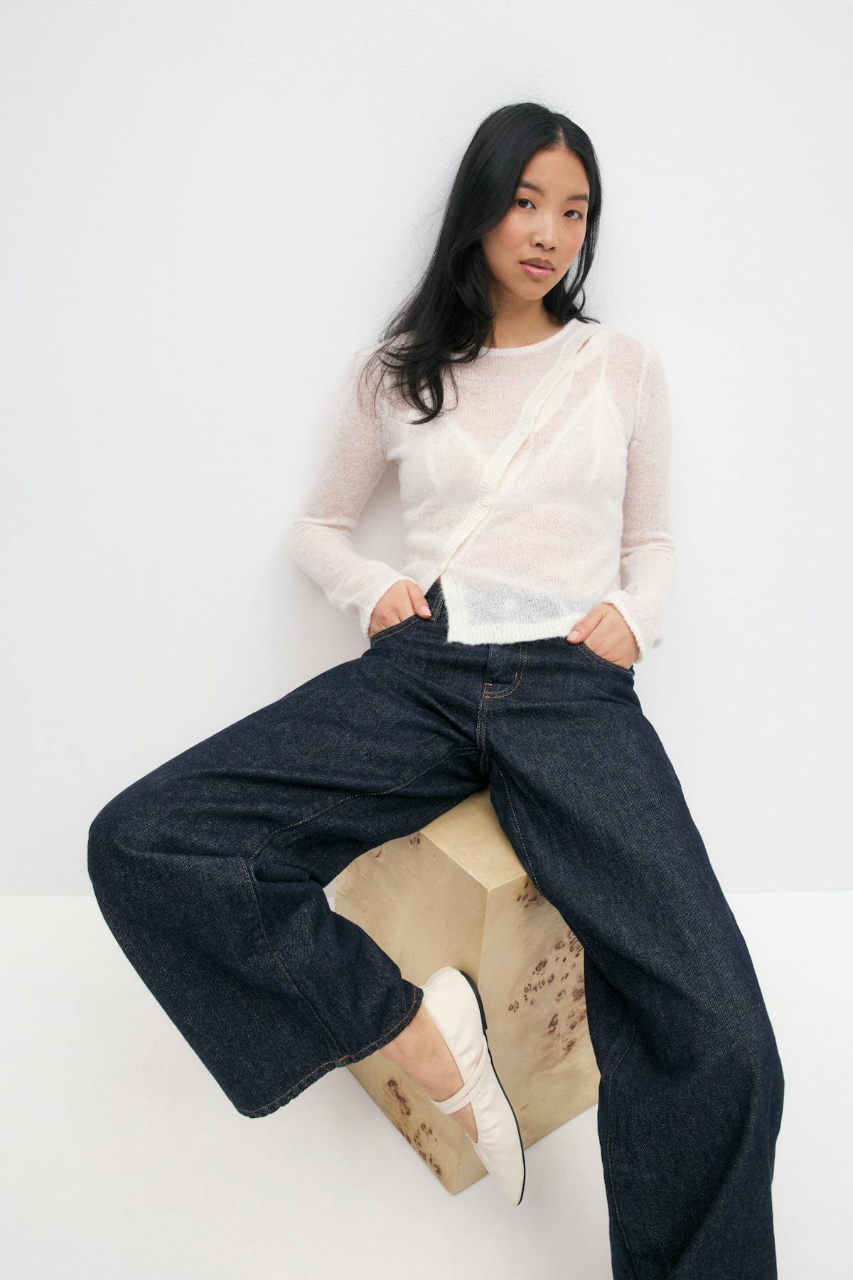 Asymmetric knitted cardigan - Mid grey mel