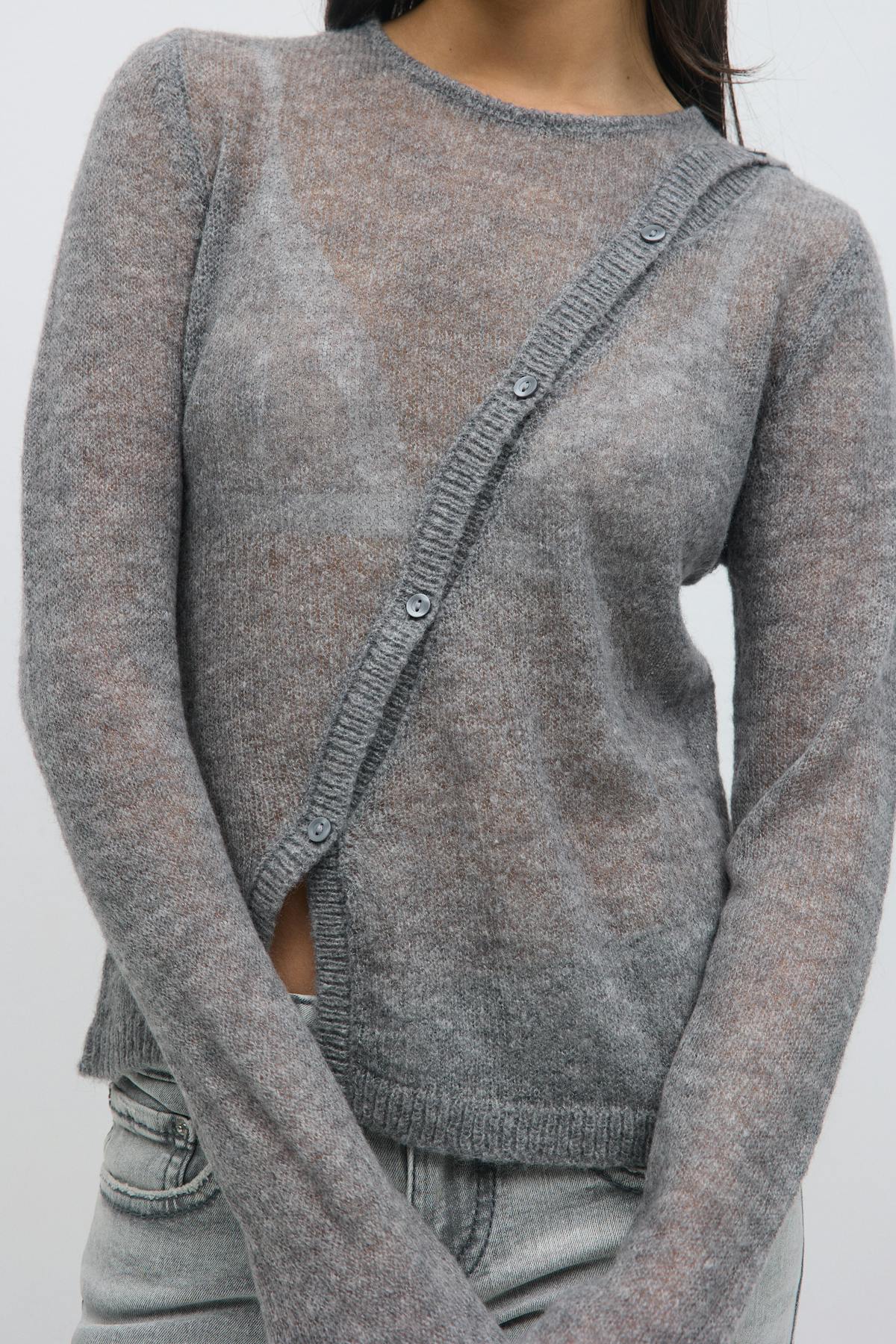 Asymmetric knitted cardigan - Mid grey mel