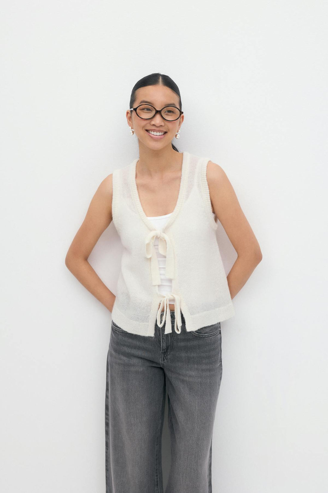 Knitted tie vest - Gardenia