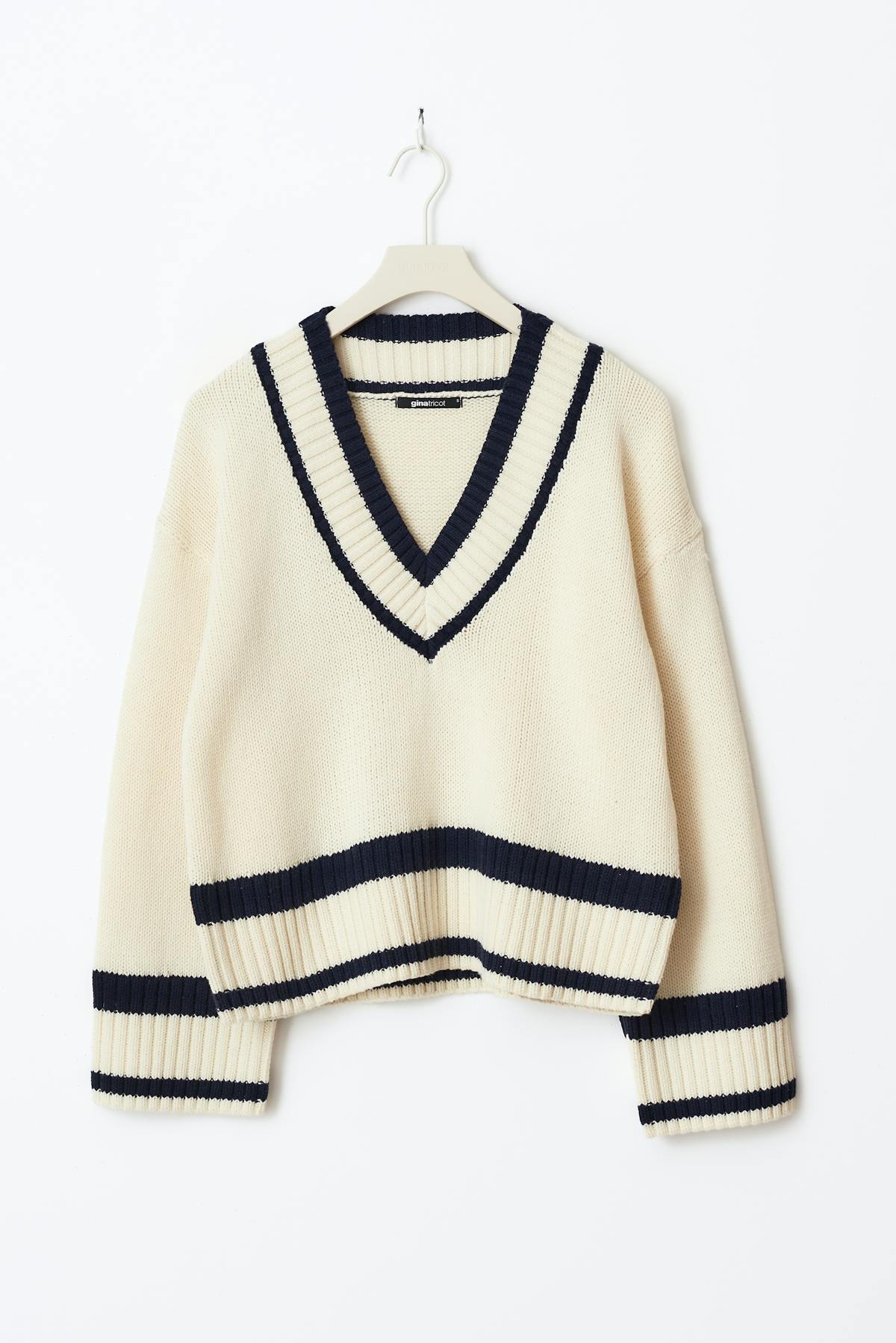 Cotton blend knitted sweater - Navy/white