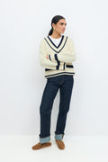 Cotton blend knitted sweater - Navy/white