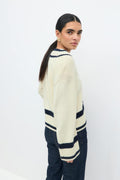 Cotton blend knitted sweater - Navy/white