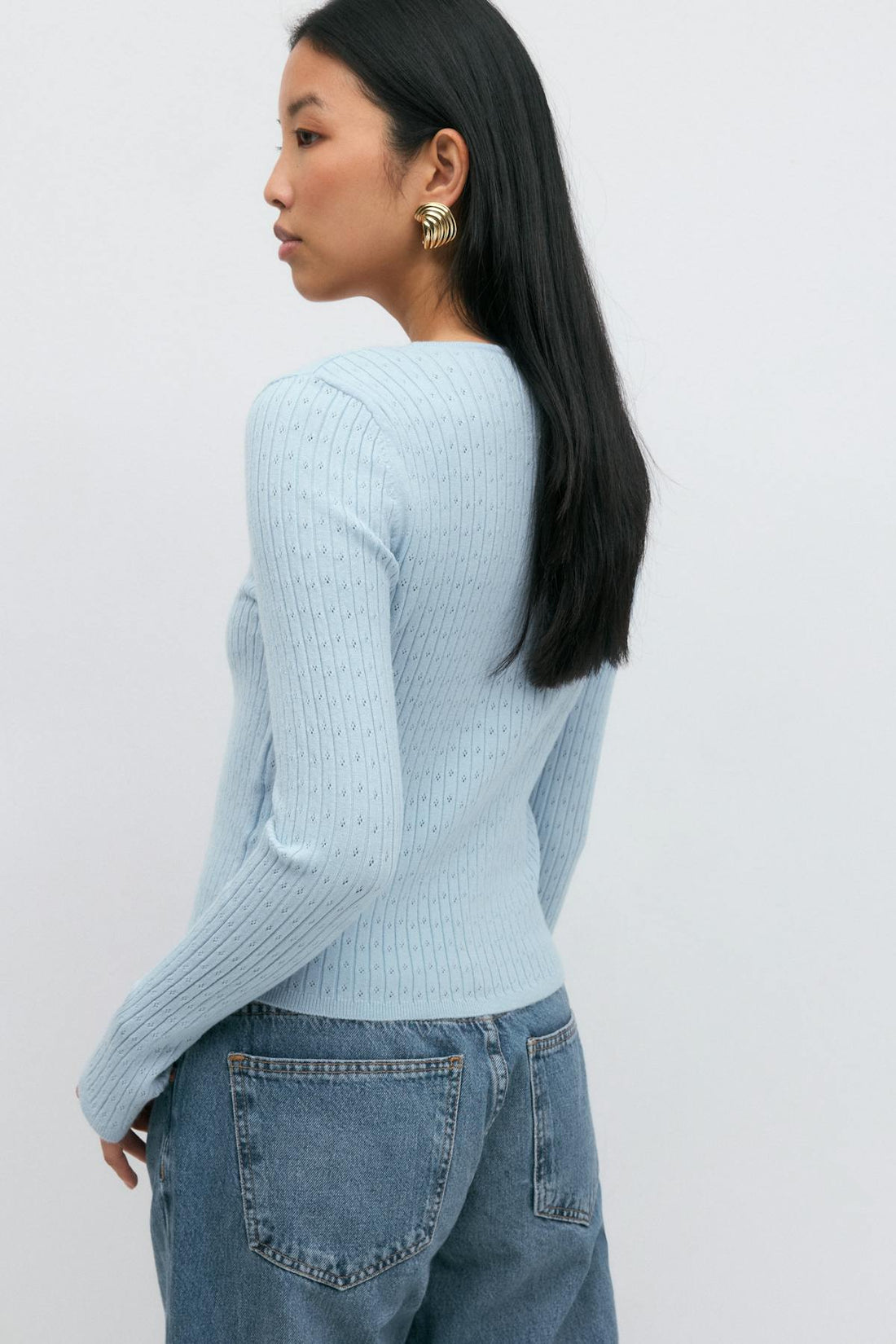 Pointelle knitted cardigan - Cashmere blue