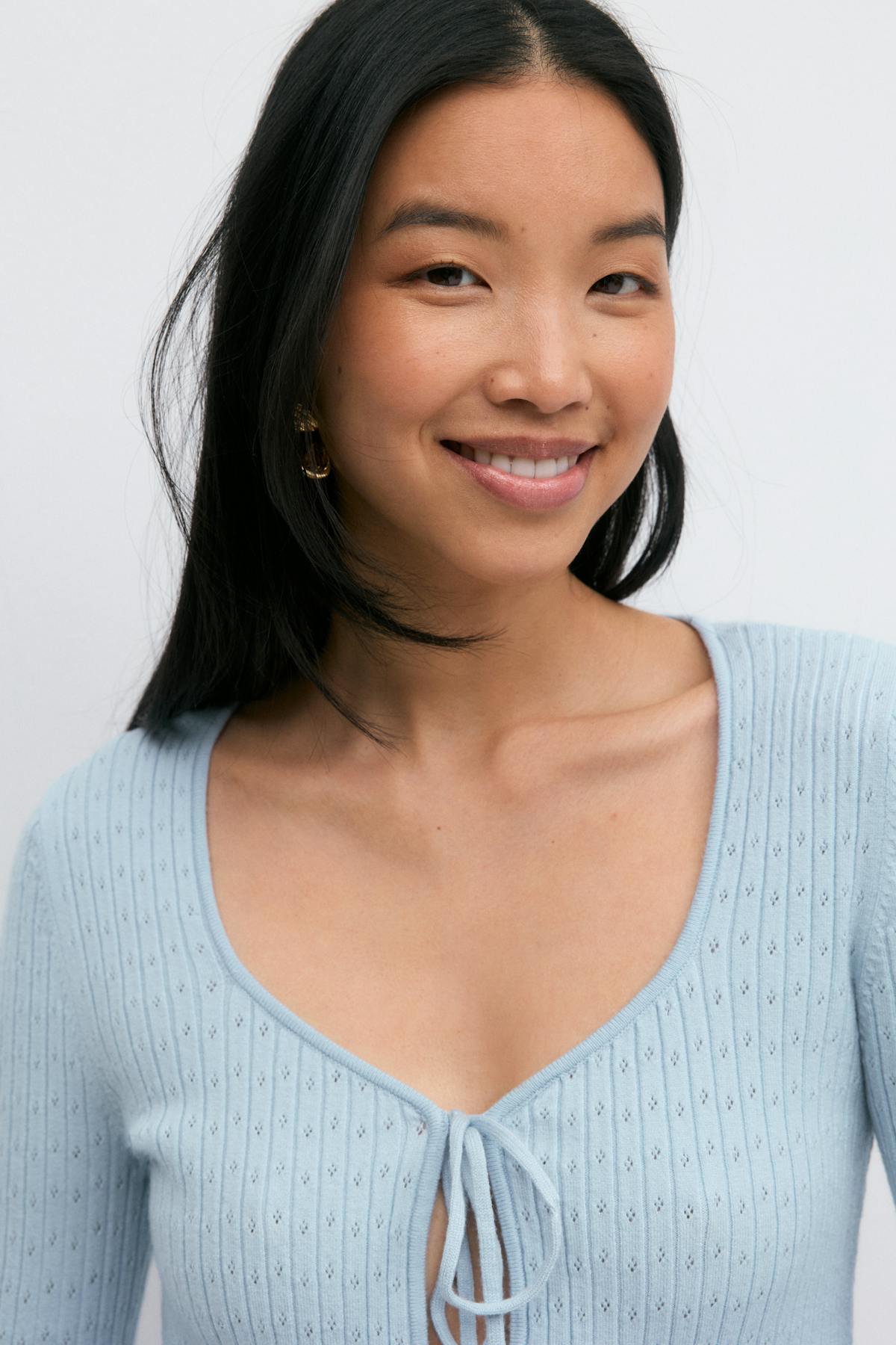Pointelle knitted cardigan - Cashmere blue