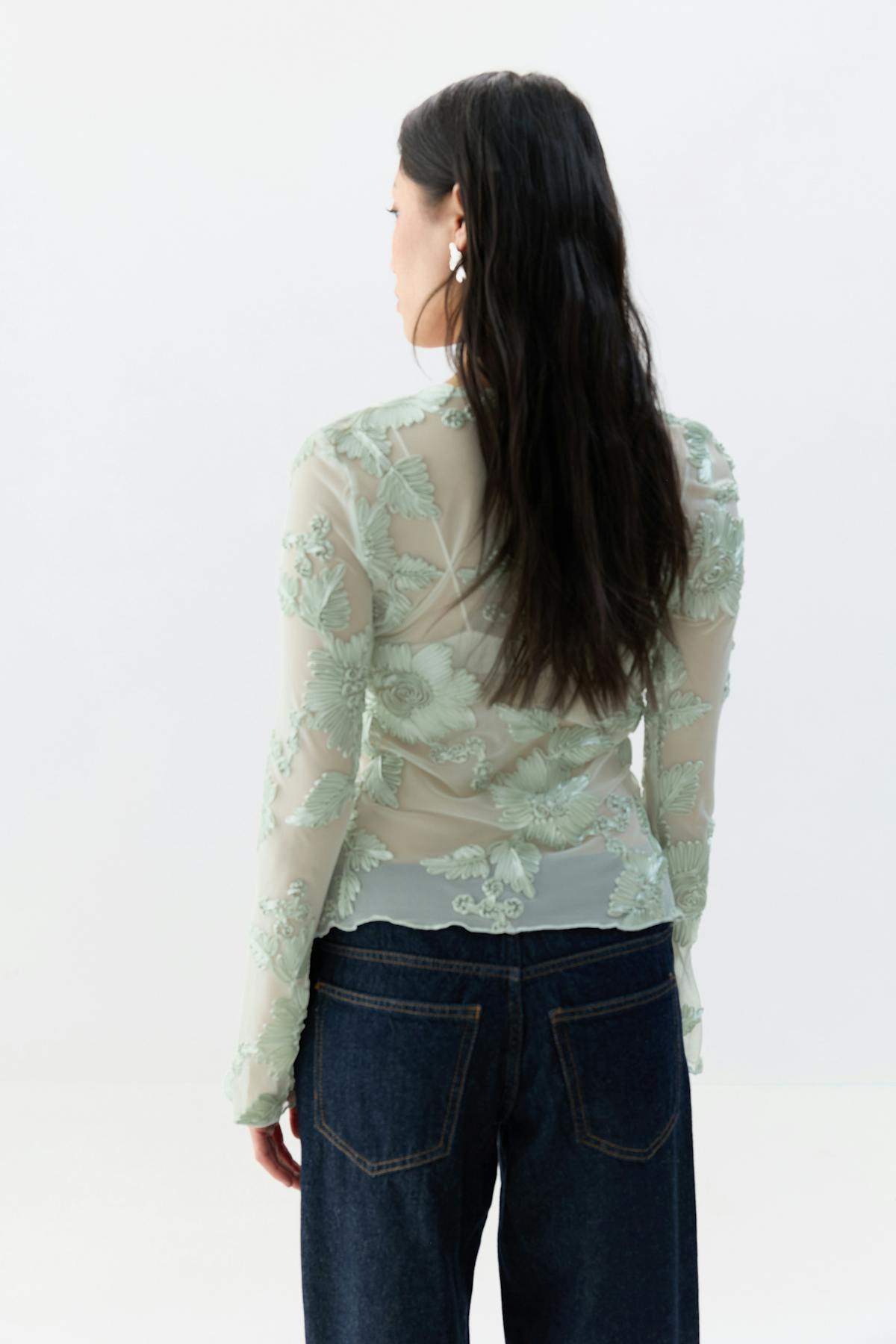 Embroidery top - Beige/black