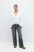 Frill tie blouse - Blanc