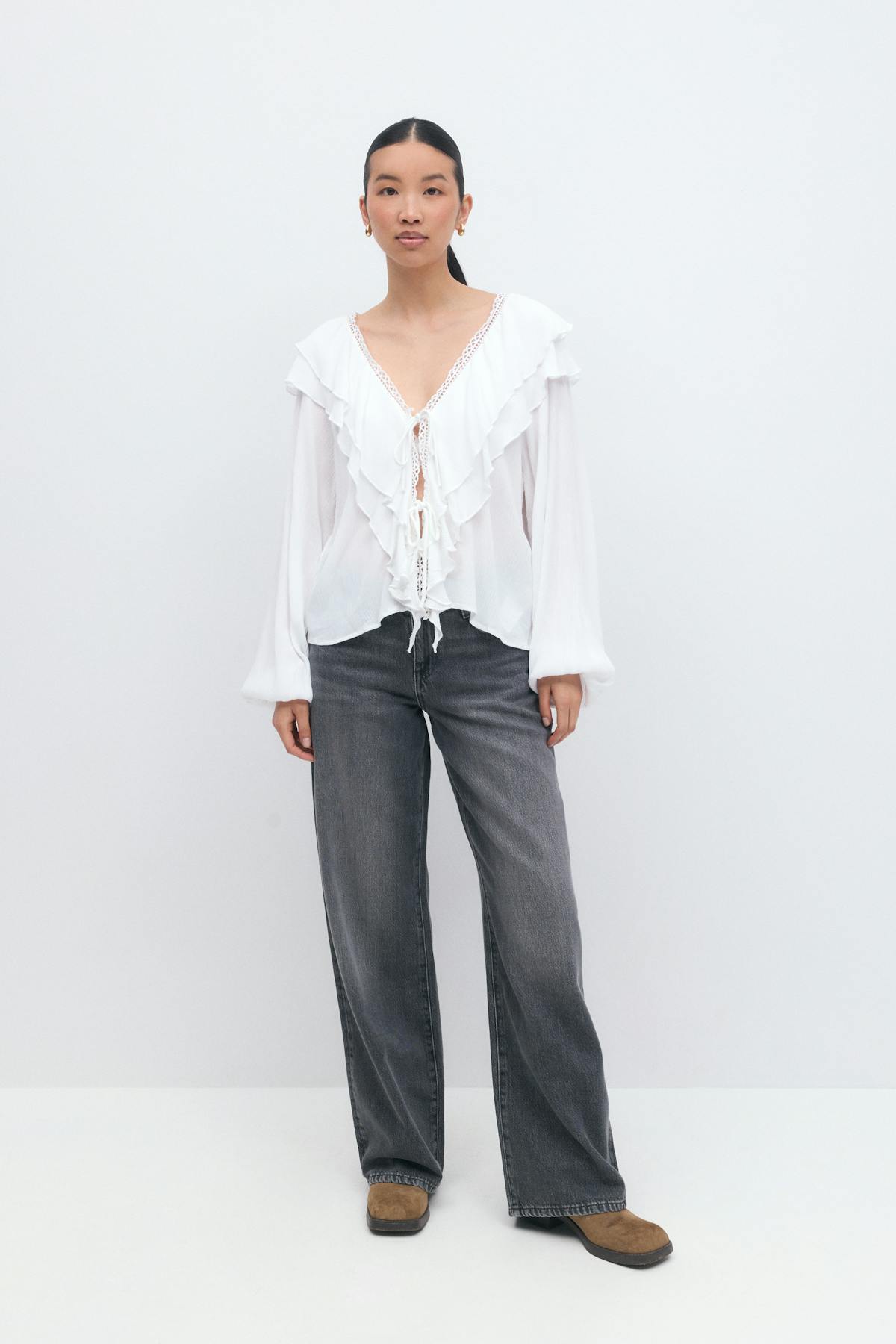 Frill tie blouse - Blanc