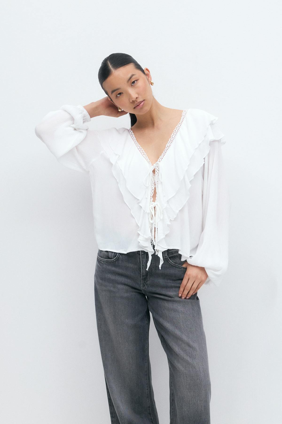 Frill tie blouse - Noir