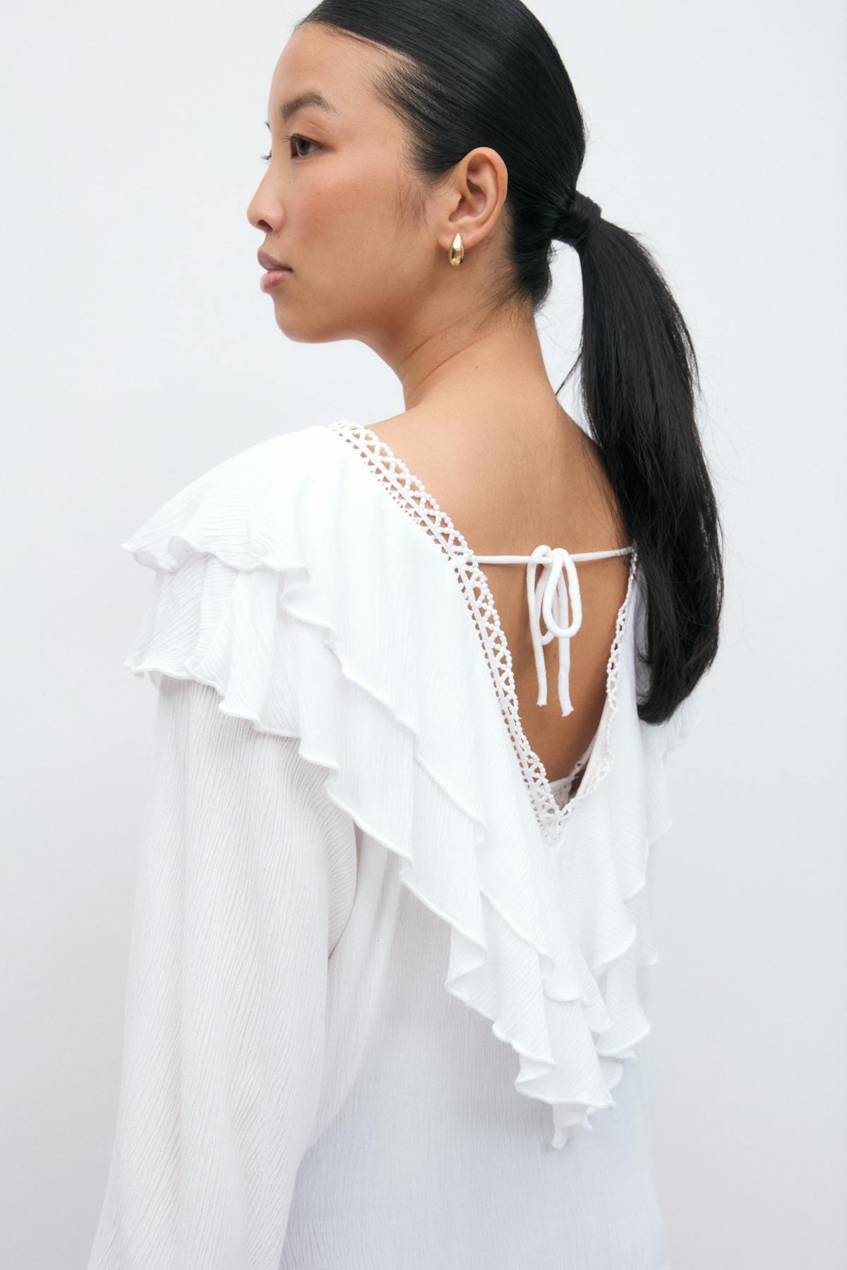 Frill tie blouse - Blanc