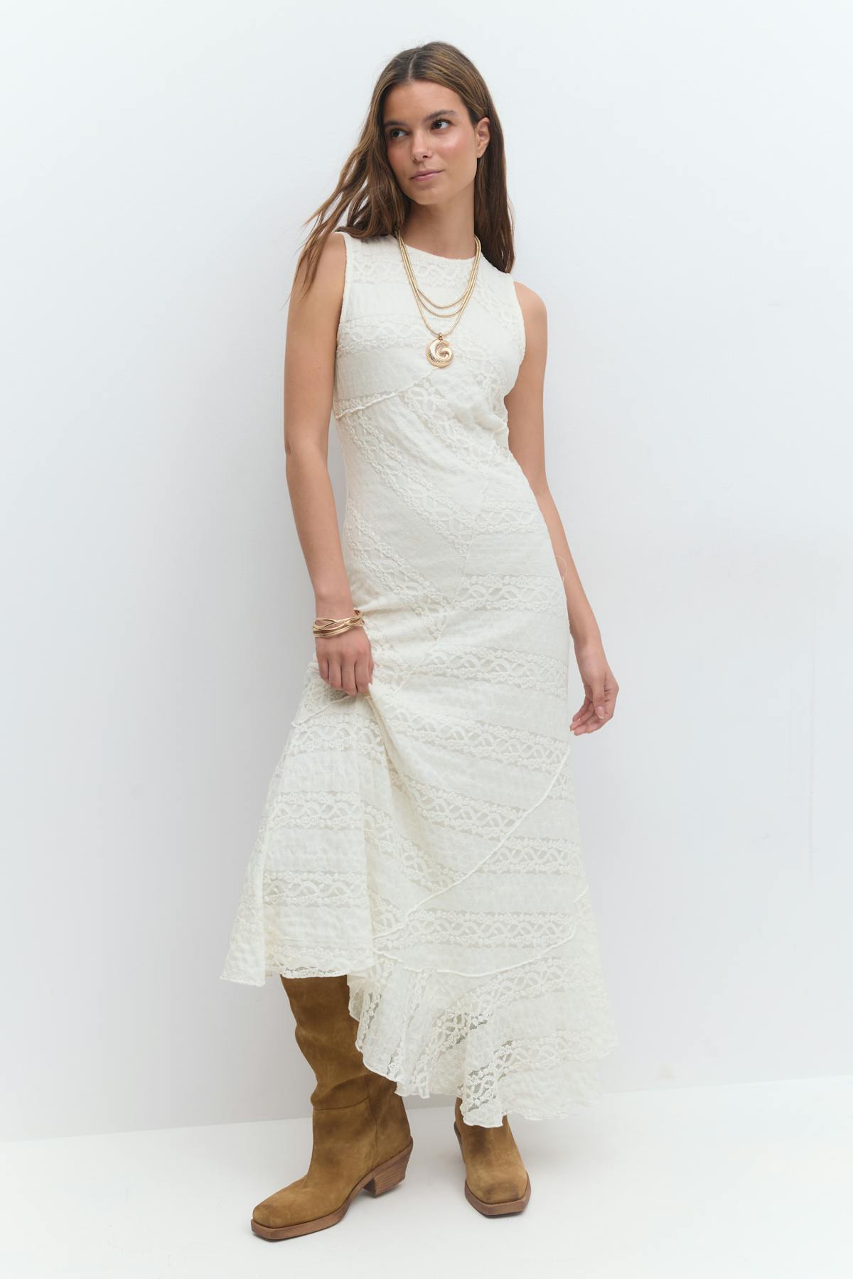 Lace midaxi dress - Marron