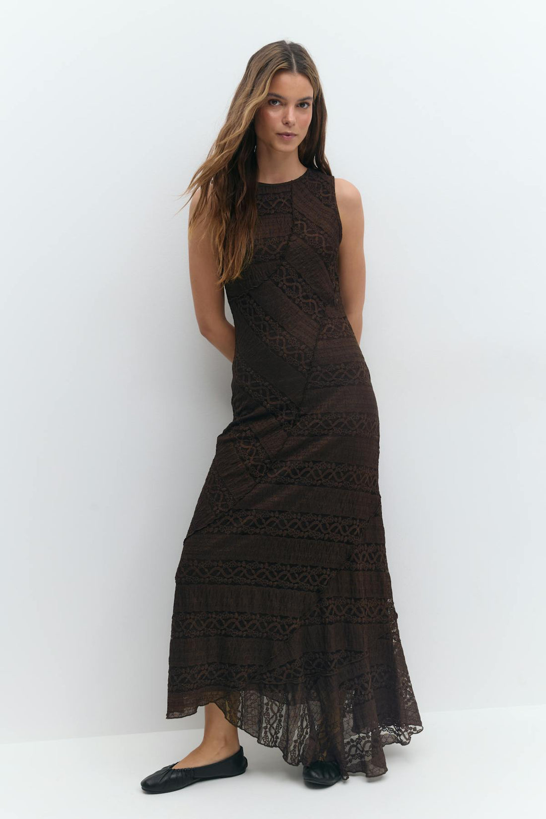 Lace midaxi dress - Marron