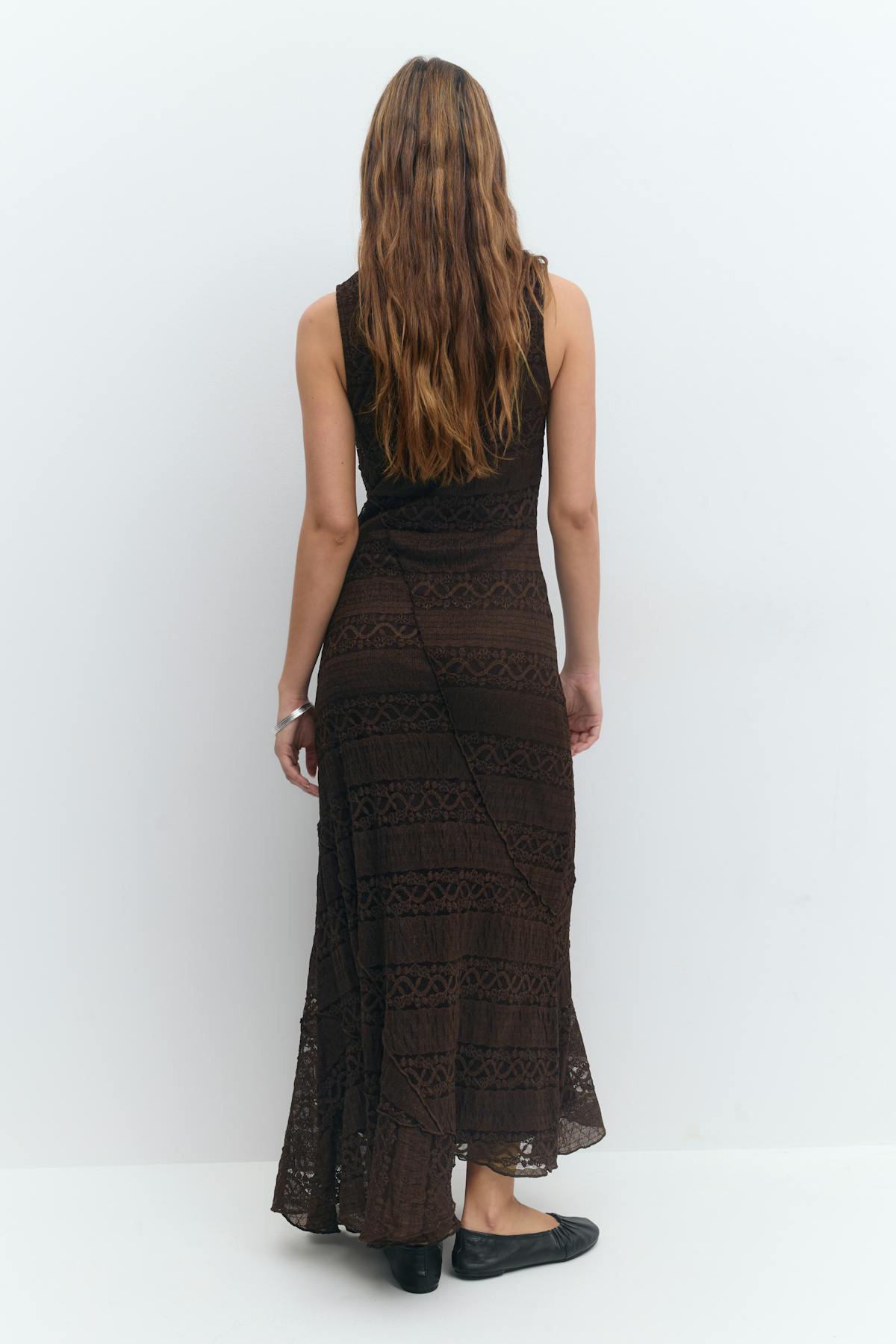 Lace midaxi dress - Marron