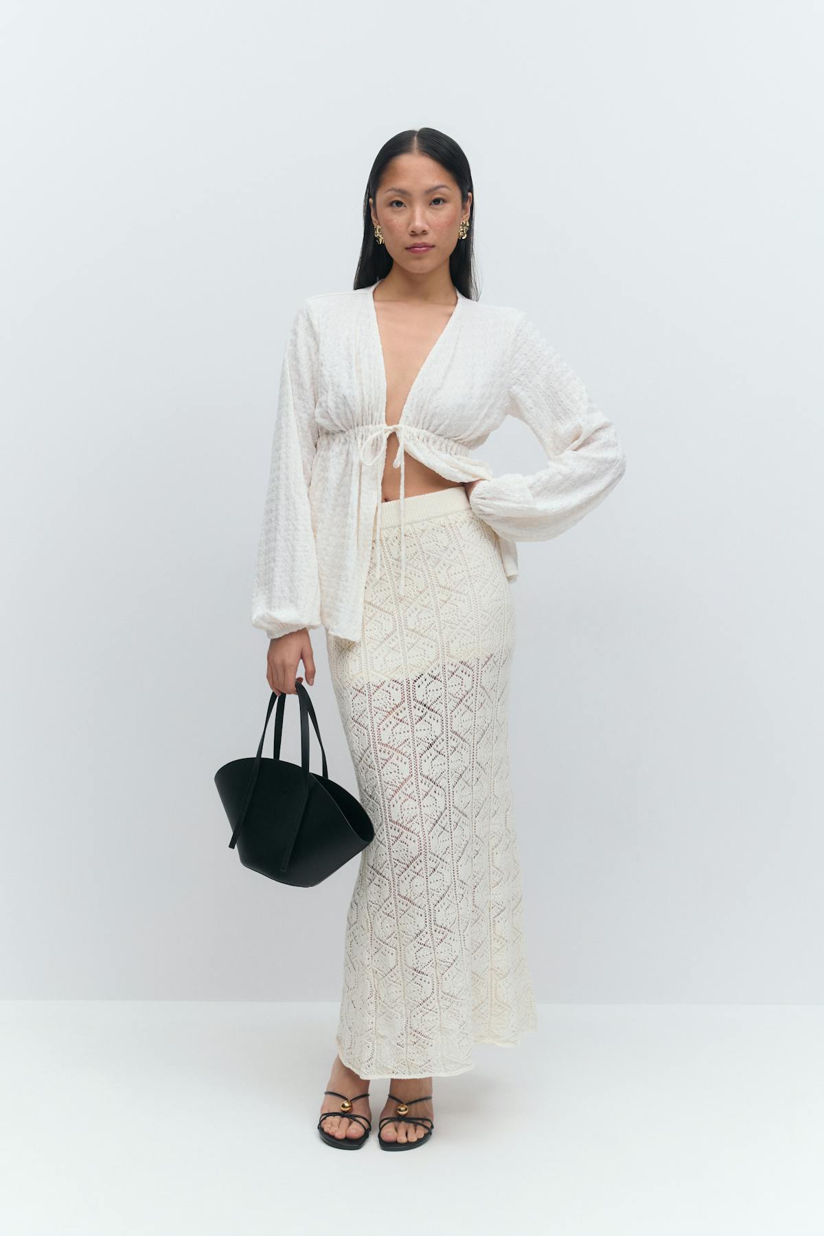Knitted crochet skirt - Crème