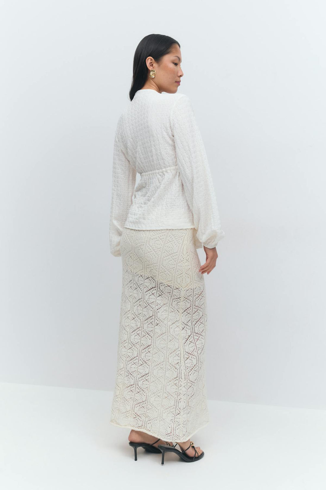 Knitted crochet skirt - Crème