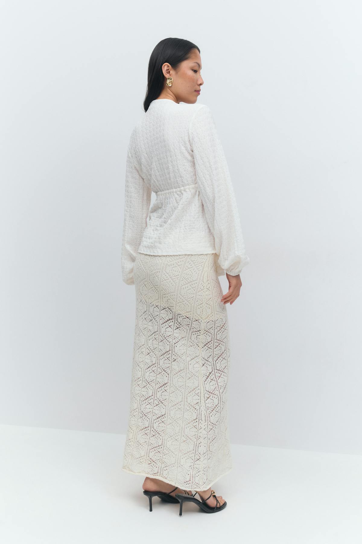 Knitted crochet skirt - Crème