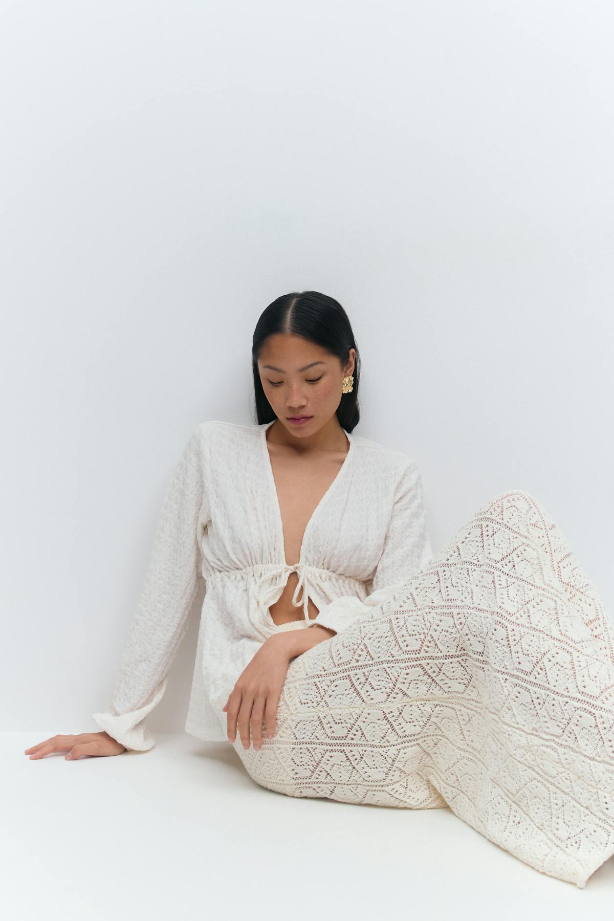 Knitted crochet skirt - Crème