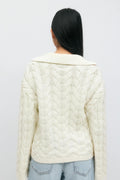 Knitted cable collar sweater - Crème