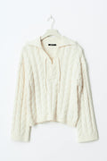 Knitted cable collar sweater - Crème