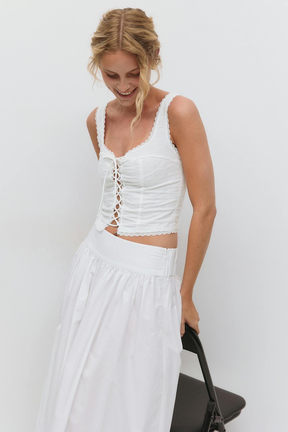Broderie anglais top - Blanc cassé