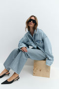 loose denim jacket - Crème