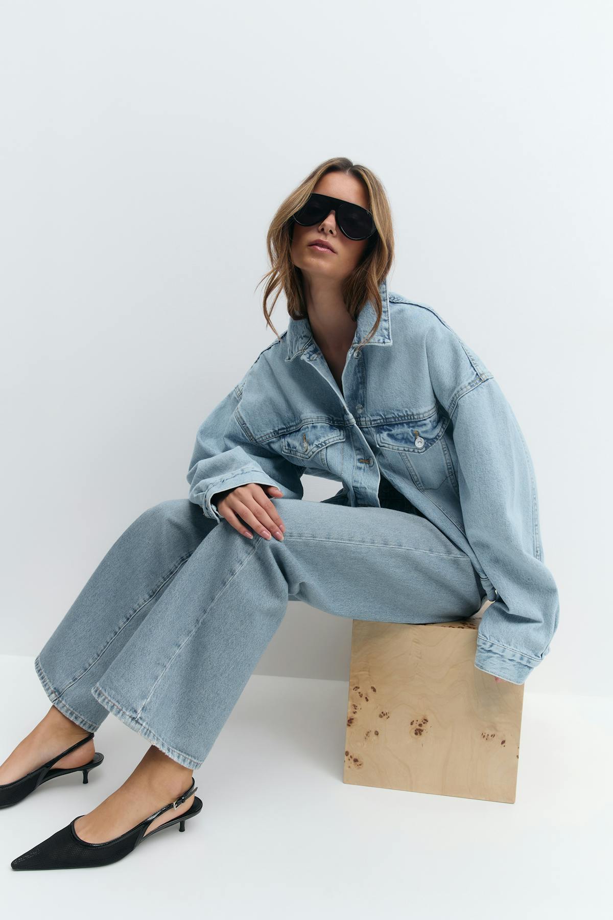 loose denim jacket - Crème