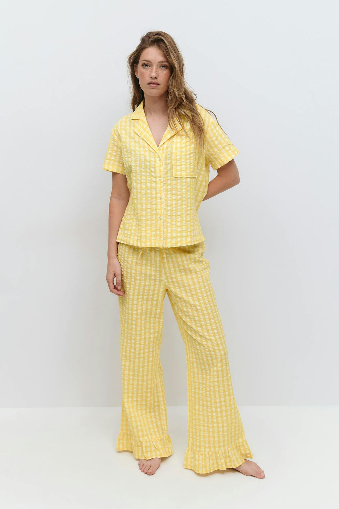 Gingham seersucker trousers - White/yellow